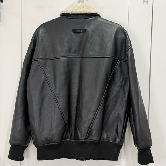 Hudson Womens Oversized Faux Leather Bomber Jacket Medium Black Shearling Edgy - Picture 7 of 15